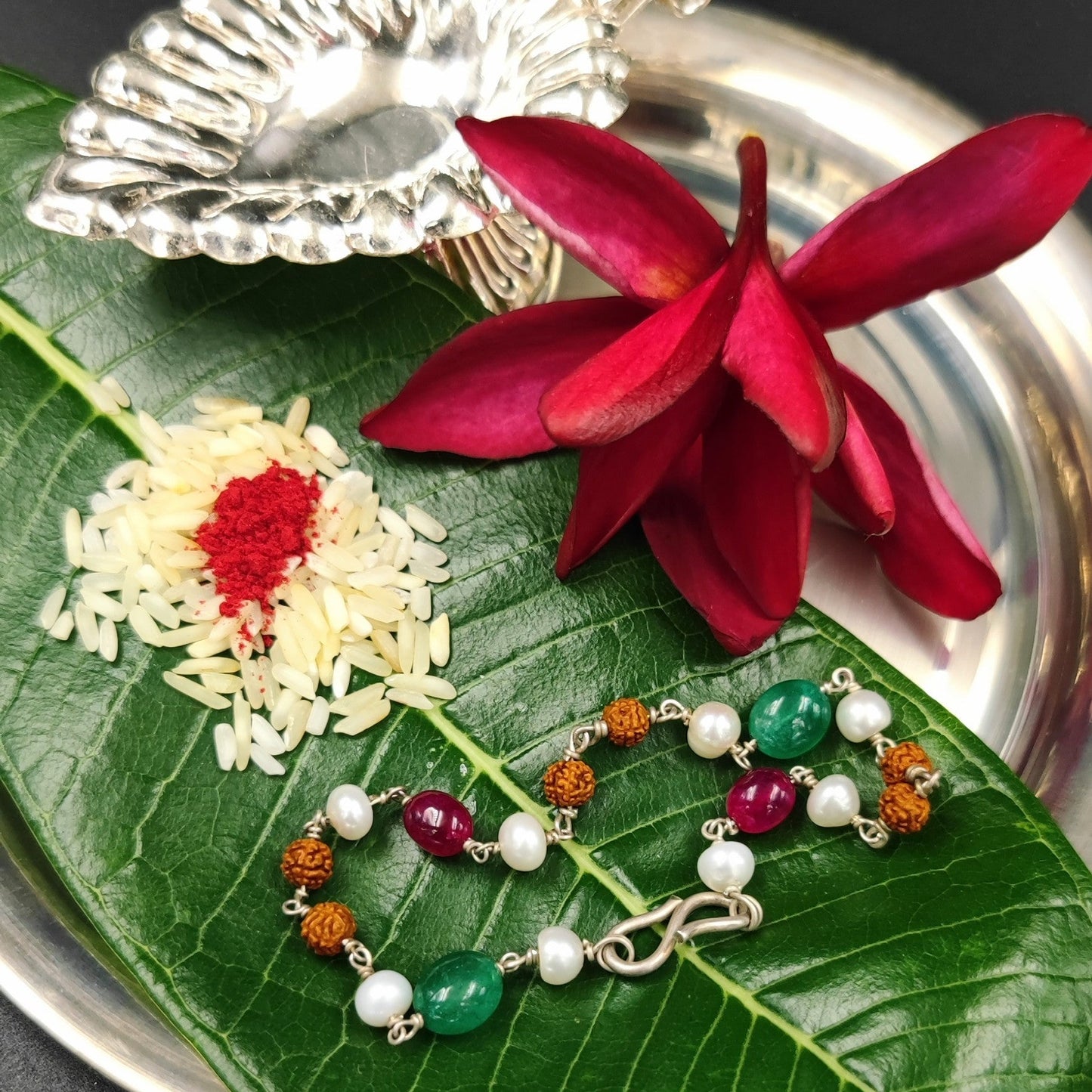 Silver Jewelry Rakhi by Jauhri 92.5 Silver Rakshabandhan Special - Rudraksh Bracelet Rakhi