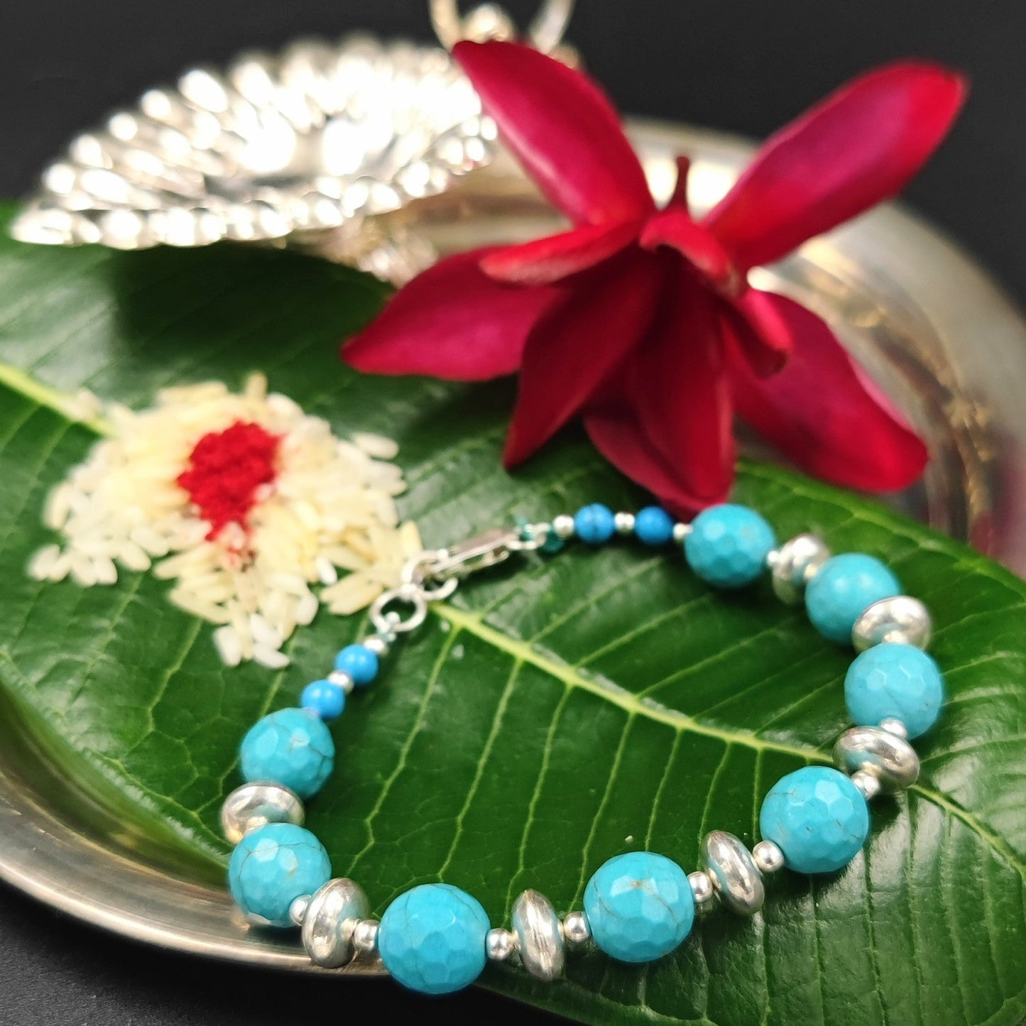 Silver Jewelry Rakhi by Jauhri 92.5 Silver Rakshabandhan Special - Turquoise Disc Bracelet 