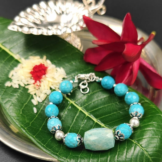 Silver Jewelry Rakhi by Jauhri 92.5 Silver Rakshabandhan Special - Turquoise Stone Bracelet