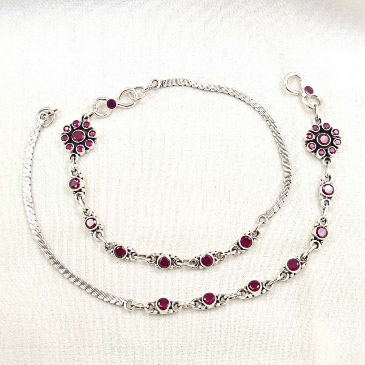 Silver Jewelry Anklets by Jauhri 92.5 Silver - Red Flower Dot Anklets