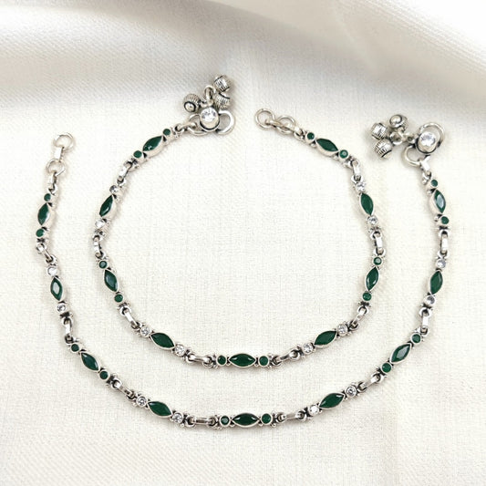 Silver Jewelry Anklets by Jauhri 92.5 Silver - Green Eye Anklets