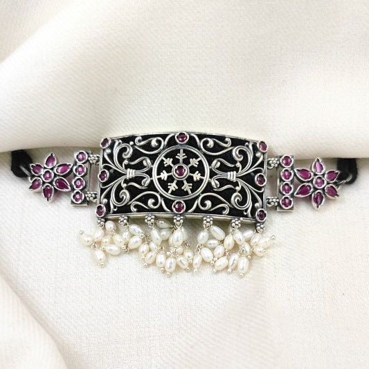 Silver Jewelry Necklace by Jauhri 92.5 Silver - Narsima Pink Choker