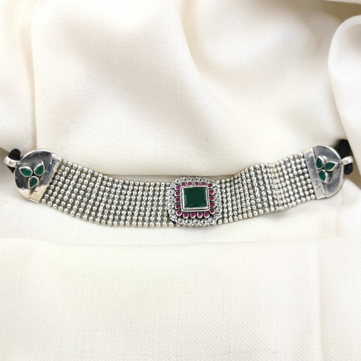 Silver Jewelry Necklace by Jauhri 92.5 Silver - Green Collar Choker
