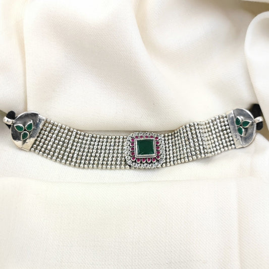 Silver Jewelry Necklace by Jauhri 92.5 Silver - Green Collar Choker