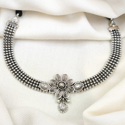 Silver Jewelry Necklace by Jauhri 92.5 Silver - White Thin Collar Choker
