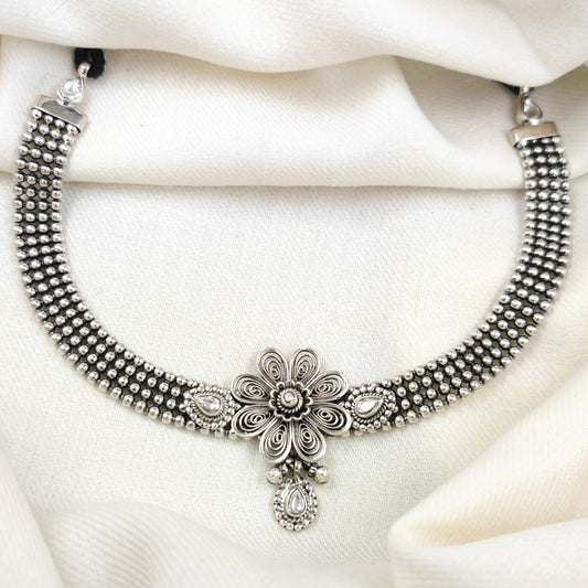 Silver Jewelry Necklace by Jauhri 92.5 Silver - White Thin Collar Choker