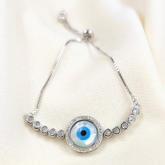 Silver Jewelry Bracelets by Jauhri 92.5 Silver - Slider Evil Eye Conti Bracelet