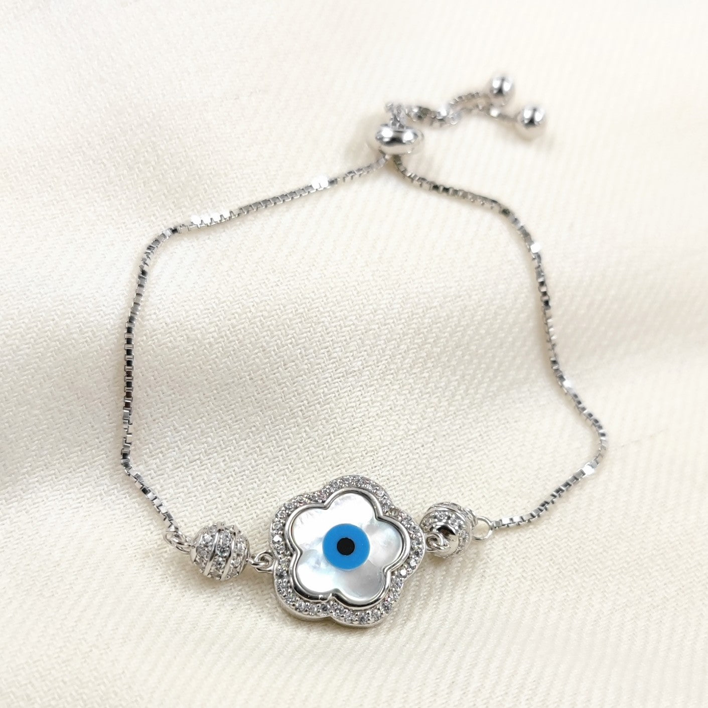 Silver Jewelry Bracelets by Jauhri 92.5 Silver - Slider Evil Eye Flower Sphere Bracelet