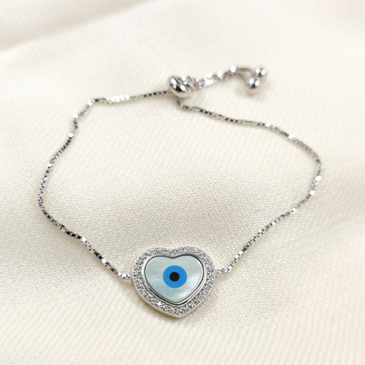 Silver Jewelry Bracelets by Jauhri 92.5 Silver - Slider Evil Eye Heart Bracelet