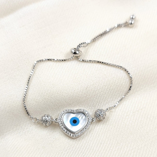 Silver Jewelry Bracelets by Jauhri 92.5 Silver - Slider Evil Eye Heart Sphere Bracelet