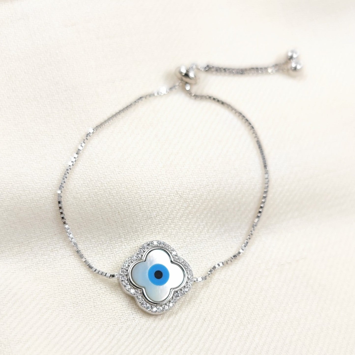Silver Jewelry Bracelets by Jauhri 92.5 Silver - Slider Evil Eye Petal Bracelet