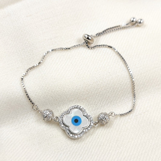 Silver Jewelry Bracelets by Jauhri 92.5 Silver - Slider Evil Eye Petal Sphere Bracelet