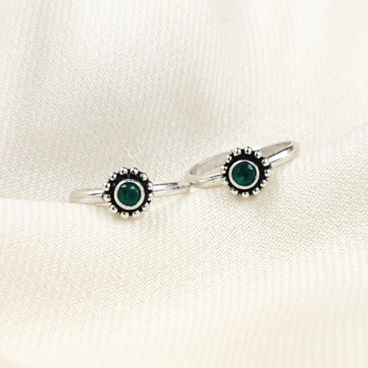 Silver Toe rings by Jauhri -GREEN ROUND TOE RING - 2 PC