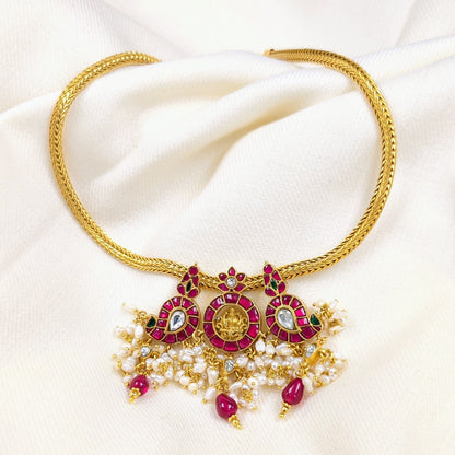 Gold Plated Silver Jewelry Necklace by Jauhri 92.5 Silver - Lakshmi Paan Necklace
