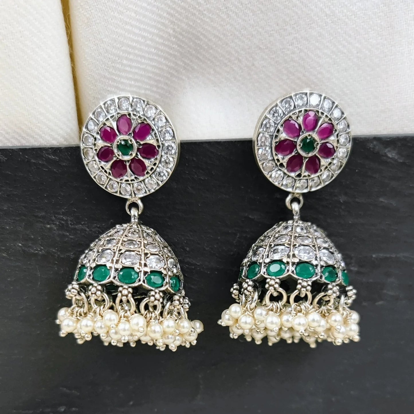 Silver Jewelry Earrings by Jauhri 92.5 Silver - Pushp Prerna Jhumka