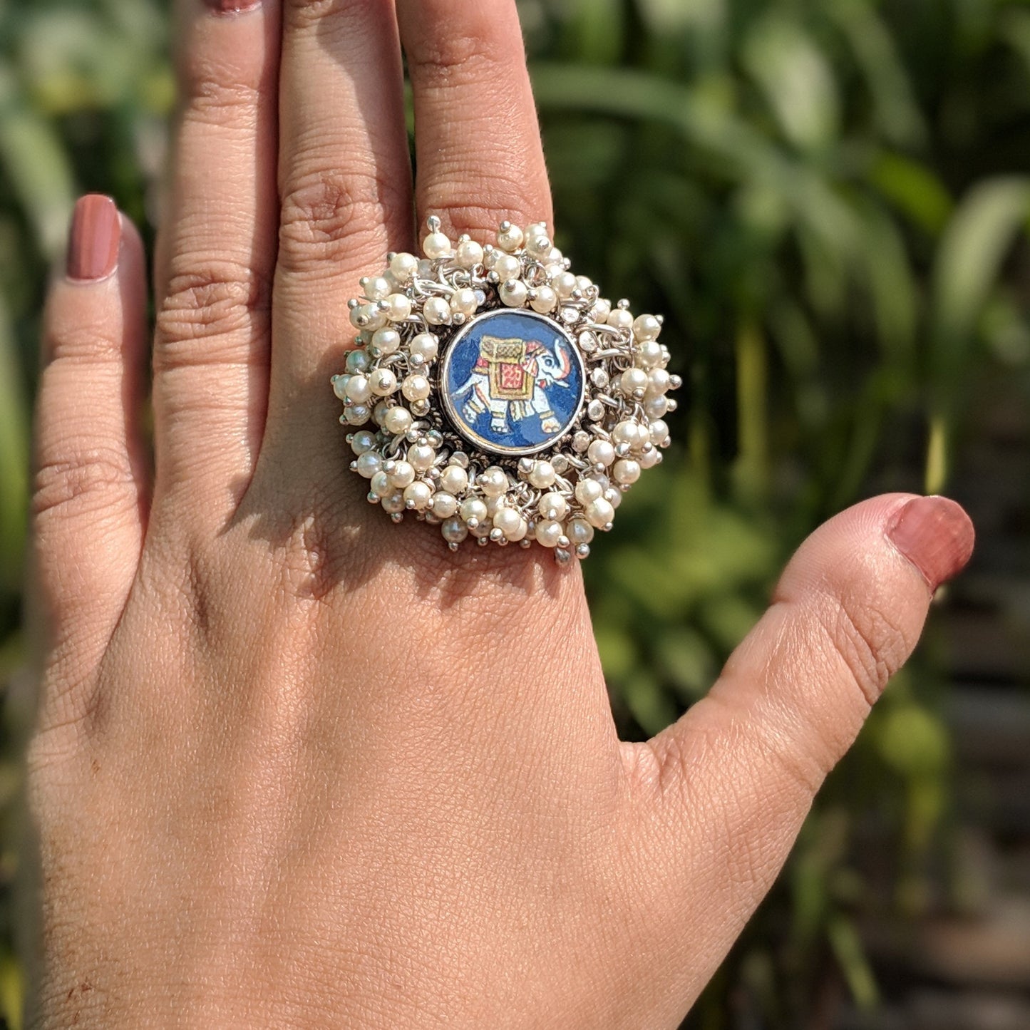 Handpainted Gajj Ring - Blue