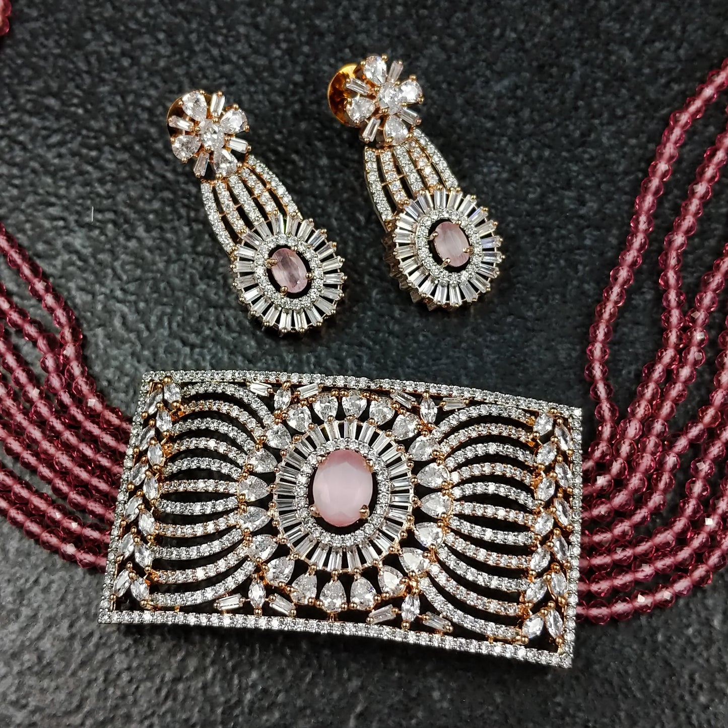 HANDCRAFTED LUXURY FASHION JEWELLERY BY JAUHRI RINGS-PEACH RECTA CHOKER SET