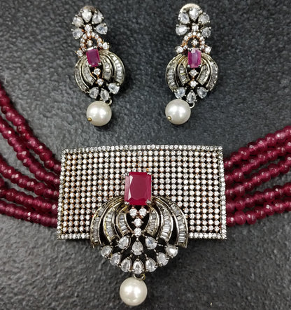 HANDCRAFTED LUXURY FASHION JEWELLERY BY JAUHRI RINGS-RED RECTA CHOKER SET