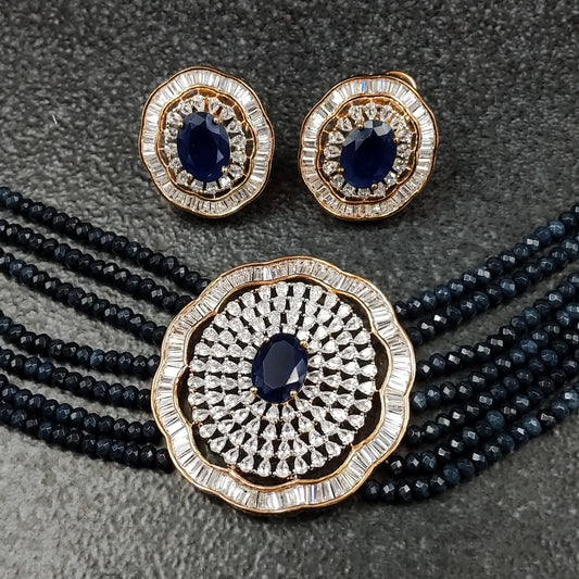 HANDCRAFTED LUXURY FASHION JEWELLERY BY JAUHRI RINGS-BLUE FLOWER CHOKER SET