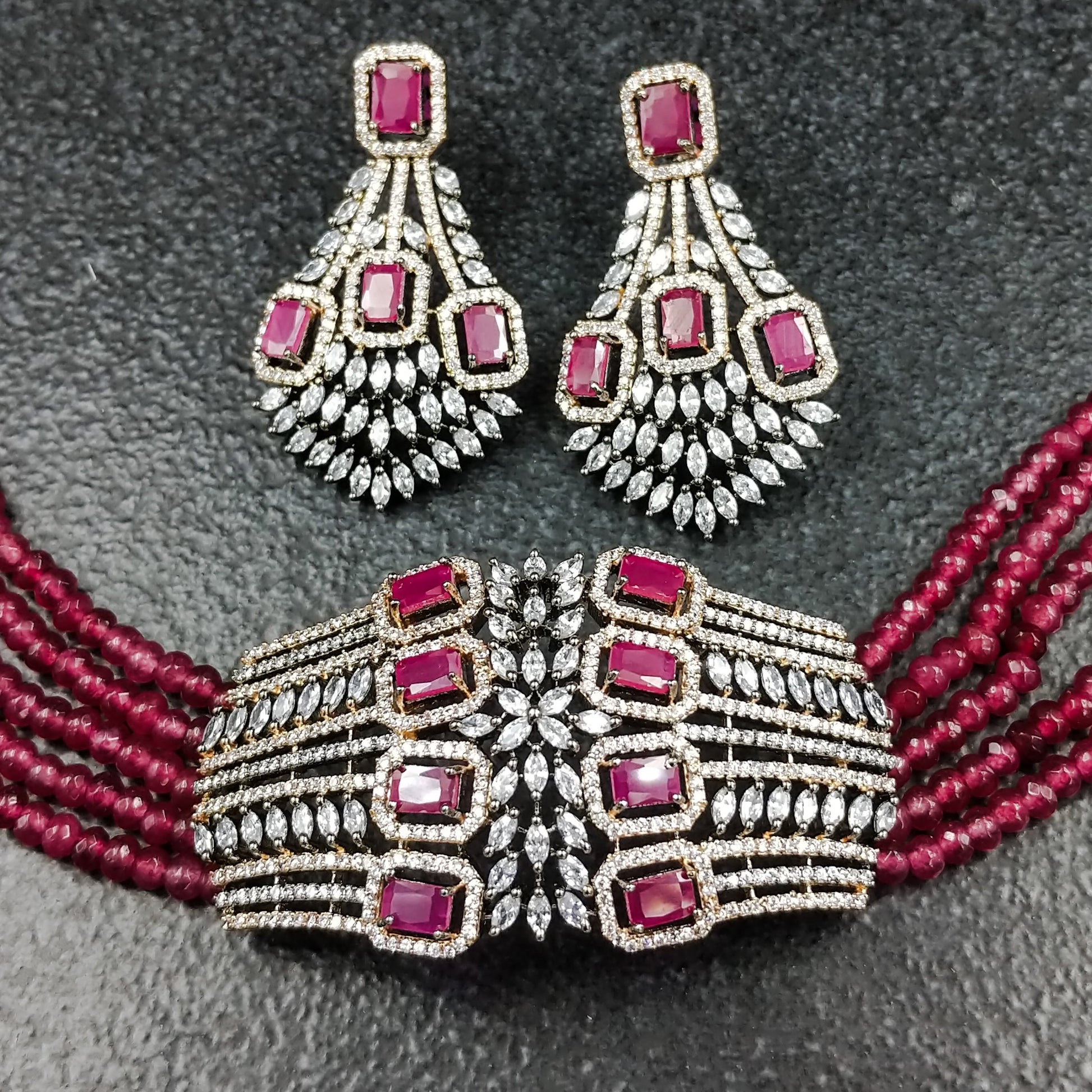 HANDCRAFTED LUXURY FASHION JEWELLERY BY JAUHRI RINGS-RED LINEANA CHOKER SET