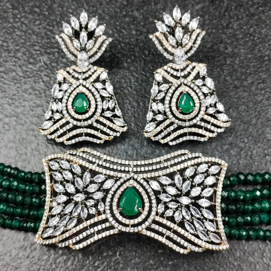 HANDCRAFTED LUXURY FASHION JEWELLERY BY JAUHRI RINGS-GREEN BURTFLIER CHOKER SET