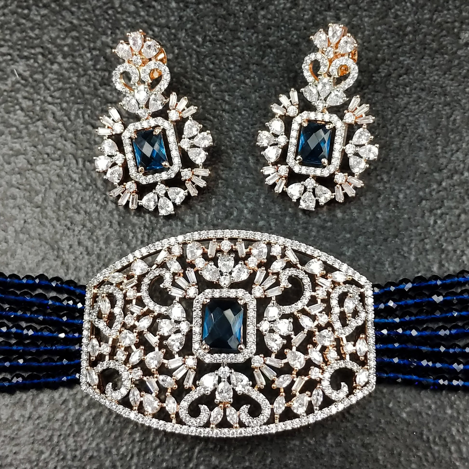 HANDCRAFTED LUXURY FASHION JEWELLERY BY JAUHRI RINGS-BLUE RESIMA CHOKER SET