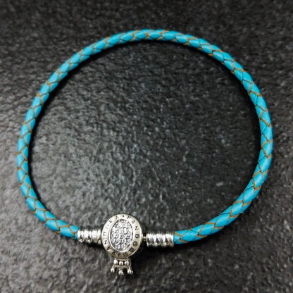 Leather Crown Bracelet - Blue