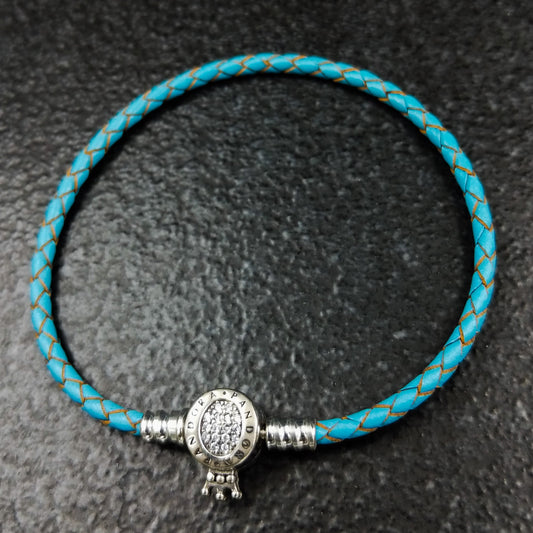 Leather Crown Bracelet - Blue