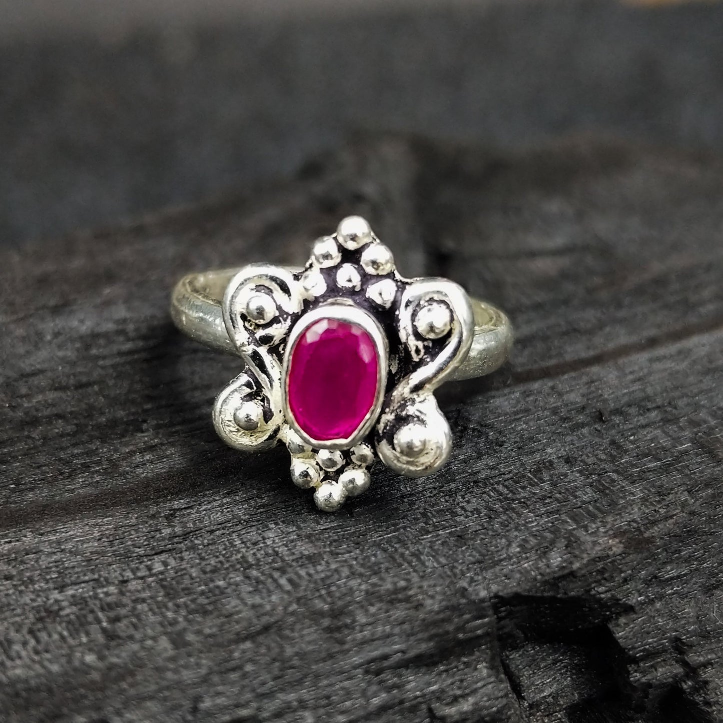 HANDCRAFTED 92.5 STERLING SILVER JEWELLERY BY JAUHRI TOE RINGS-GRAPE FLOWER TOE RING - PINK
