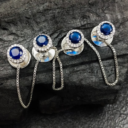 Men Silver accessories -KURTA BUTTONS BLUE SPARKLE