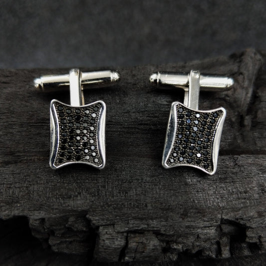 Men Silver accessories -Cufflinks Black Sparkle