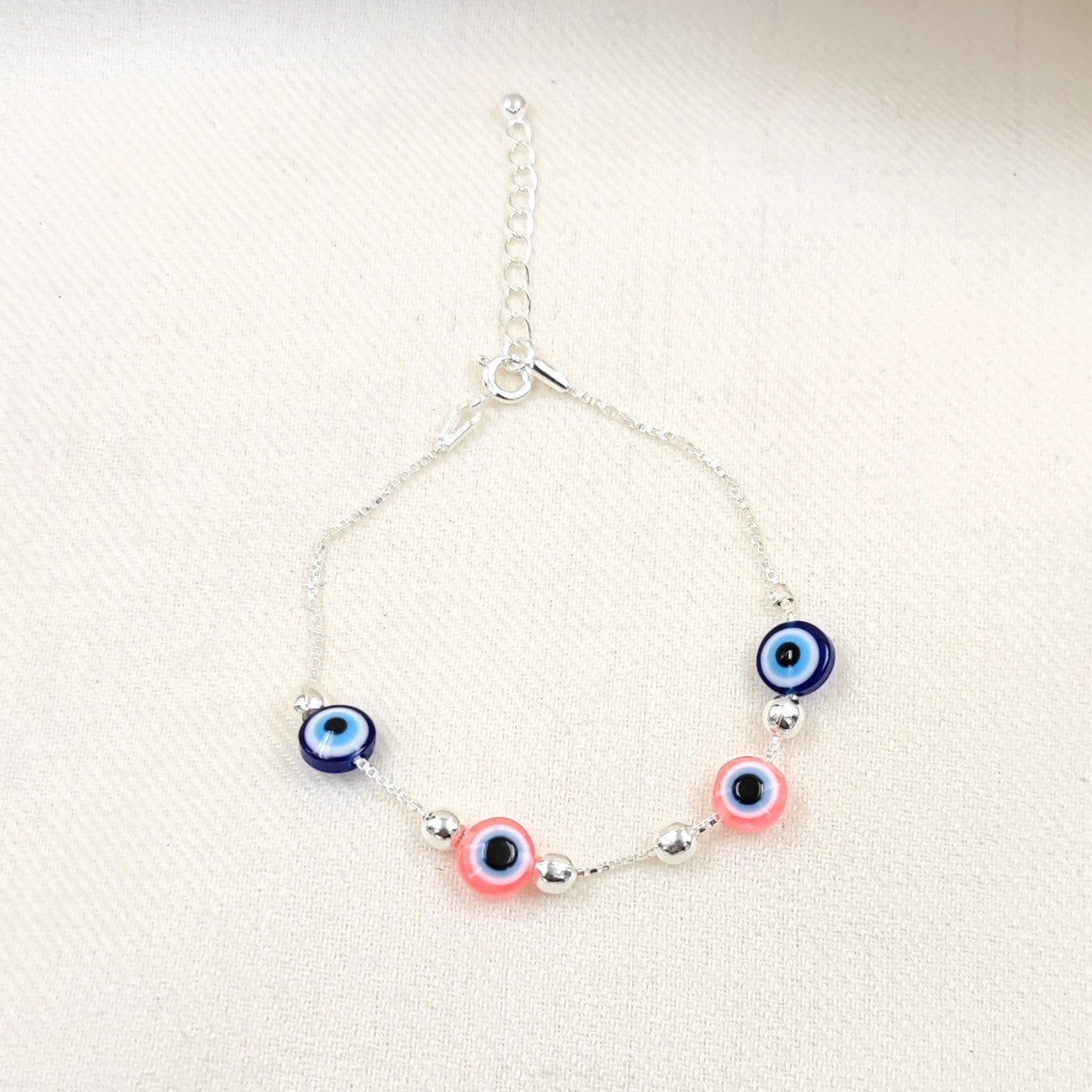 Silver Jewelry Anklets by Jauhri 92.5 Silver - Evil Eye Blue Pink Bracelet