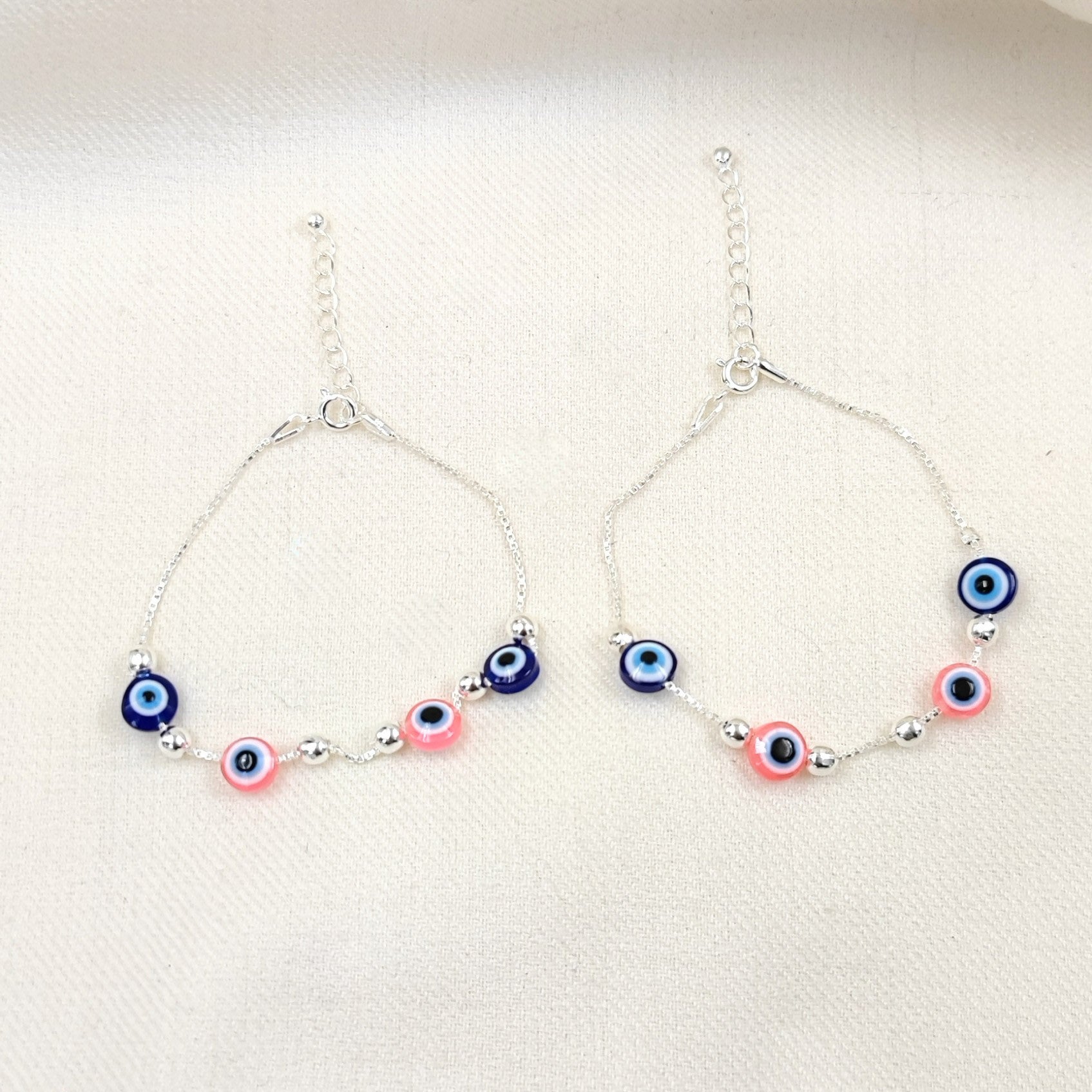 Silver Jewelry Anklets by Jauhri 92.5 Silver - Evil Eye Blue Pink Anklets - Kids
