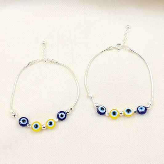 Silver Jewelry Anklets by Jauhri 92.5 Silver - Evil Eye Blue Yellow Anklets - Kids