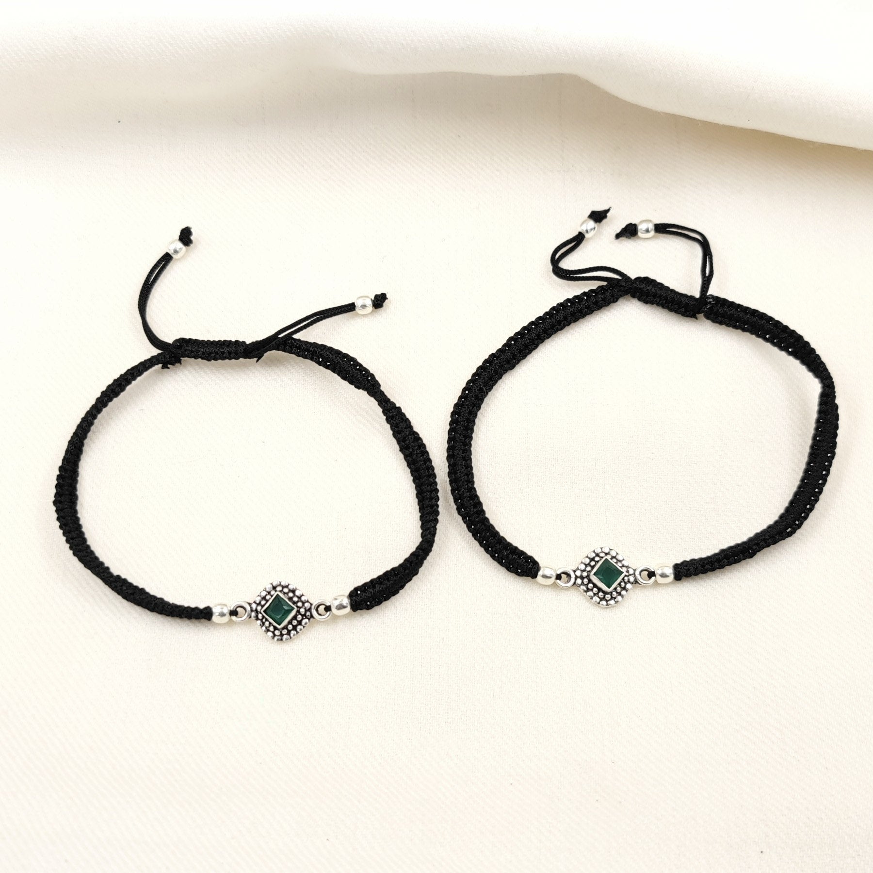 Silver Jewelry Anklets by Jauhri 92.5 Silver - Thread Anklets Green Itta