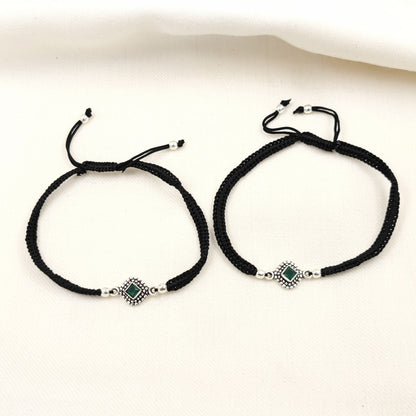 Silver Jewelry Anklets by Jauhri 92.5 Silver - Thread Anklets Green Itta