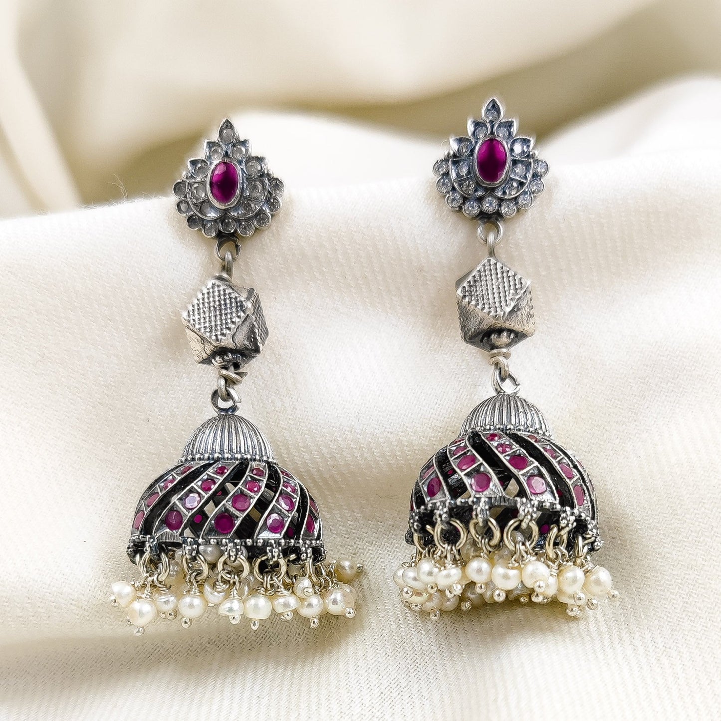 Silver Jewelry Earrings by Jauhri 92.5 Silver - Moh Gulabi Earrings