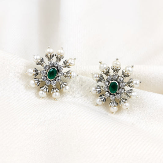 Silver Jewelry Earrings by Jauhri 92.5 Silver - Moti Ratan Studs