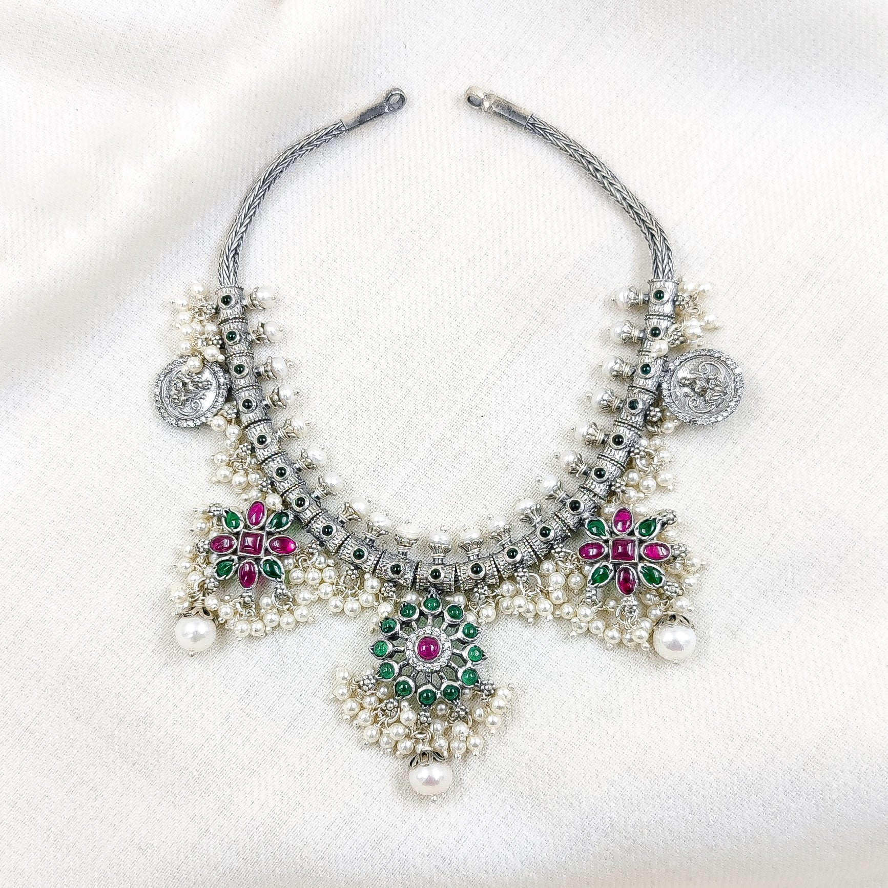 Sterling Silver Jewelry Necklace by Jauhri 92.5 Silver - Lakshmi Kamal Guttapusalu Necklace