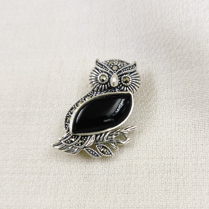 Silver Jewelry Brooches and Lapel Pins by Jauhri 92.5 Silver - Marcasite Owl Brooch And Pendant