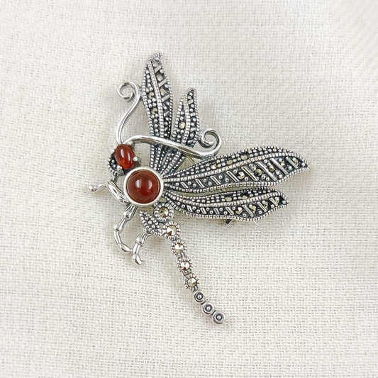 Silver Jewelry Brooches and Lapel Pins by Jauhri 92.5 Silver - Marcasite Dragonfly Brooch And Pendant