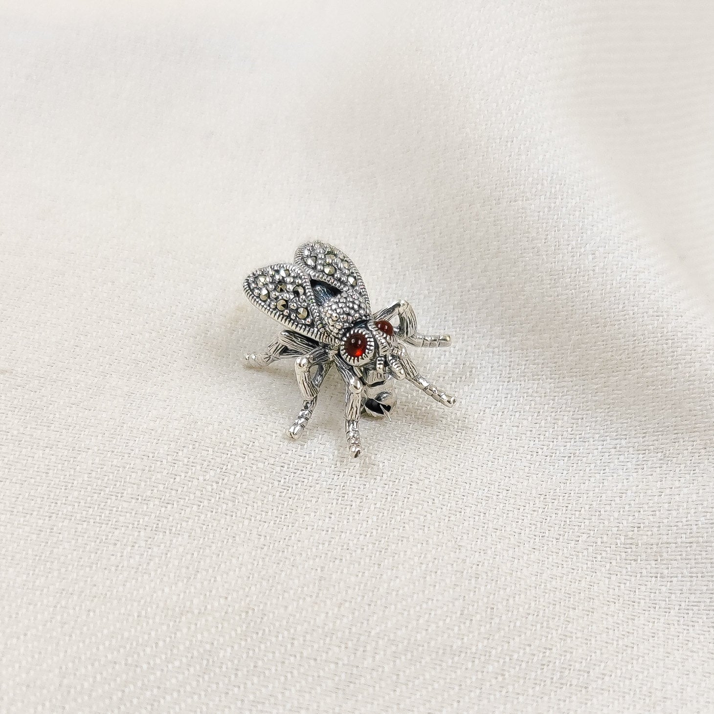 Silver Jewelry Brooches and Lapel Pins by Jauhri 92.5 Silver - Marcasite Fly Brooch And Pendant