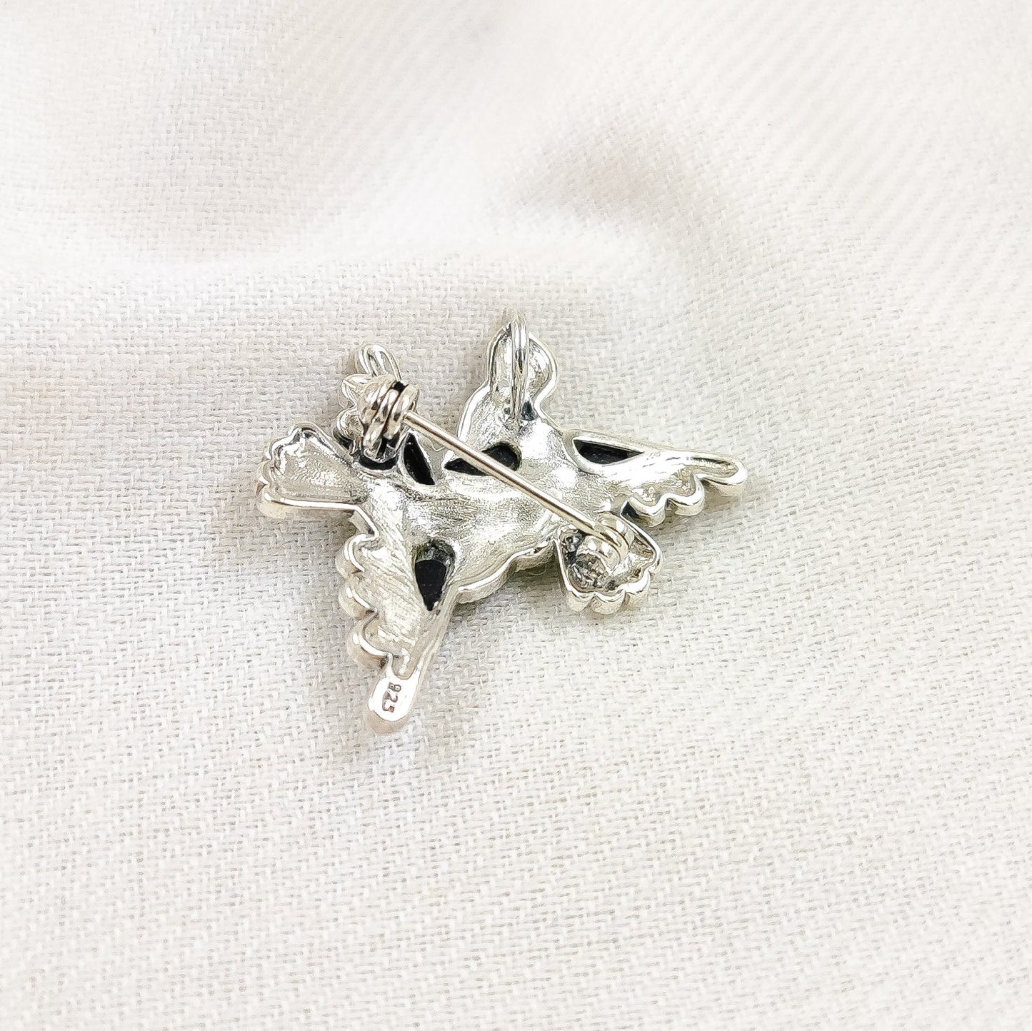 Marcasite Wings of a Feather Black Brooch and Pendant