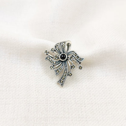 Silver Jewelry Brooches and Lapel Pins by Jauhri 92.5 Silver - Marcasite Ribbon Brooch And Pendant