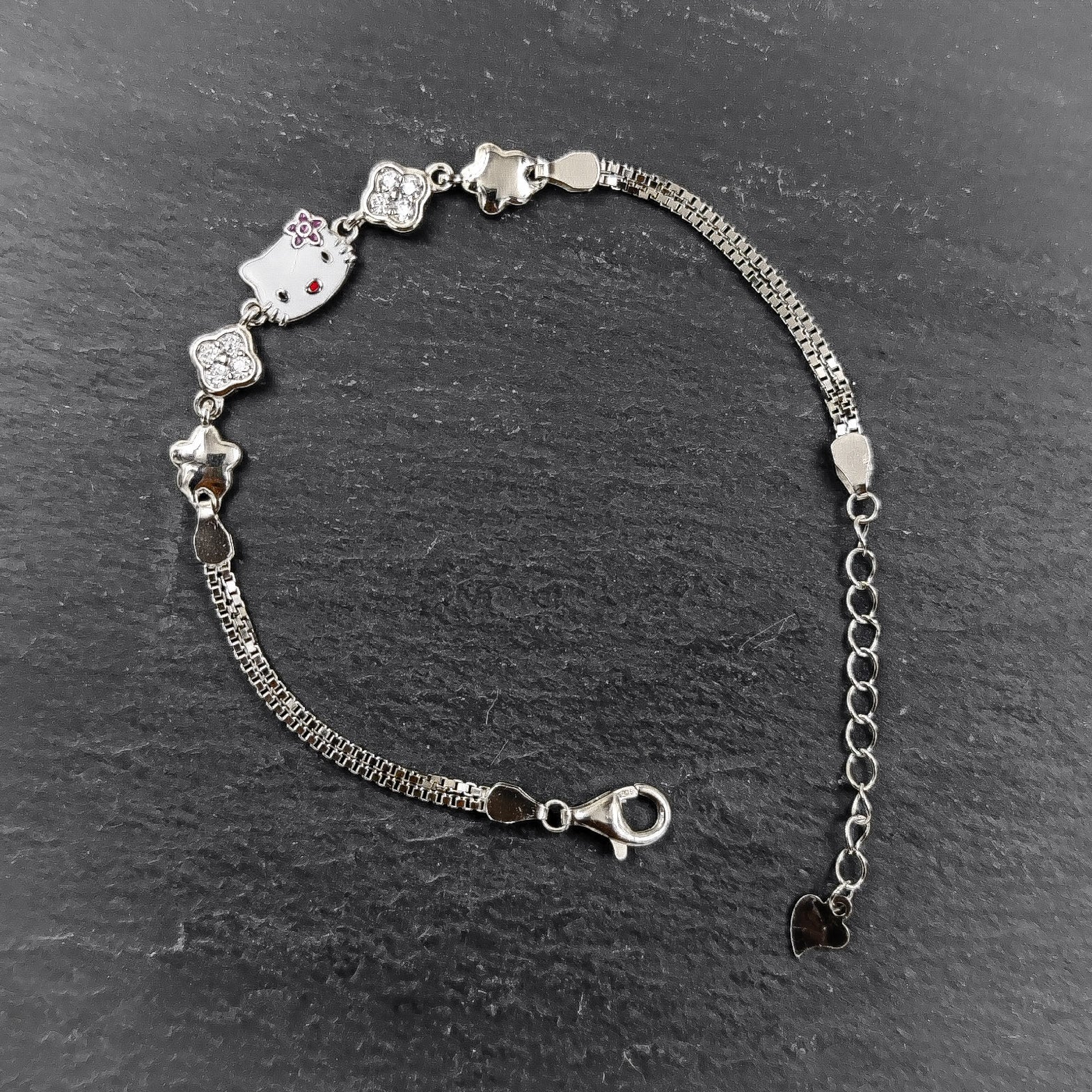 Silver Jewelry Women Bracelet by Jauhri 92.5 Silver - Enamelled Hello Kitty Flower Bracelet