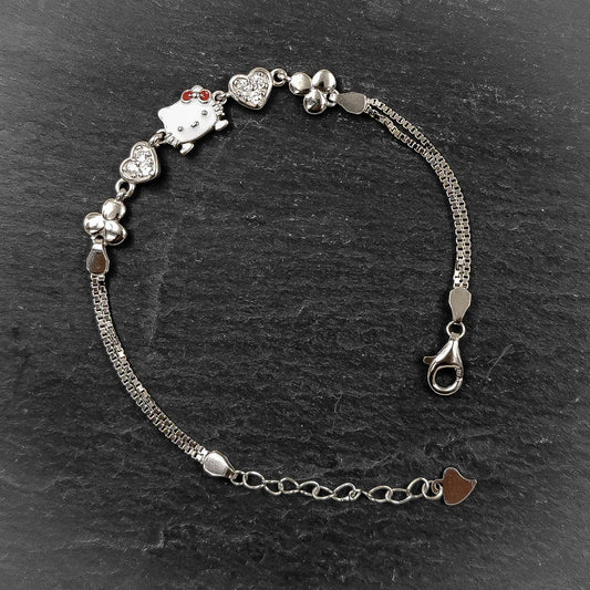 Silver Jewelry Women Bracelet by Jauhri 92.5 Silver - Enamelled Hello Kitty Heart Bracelet