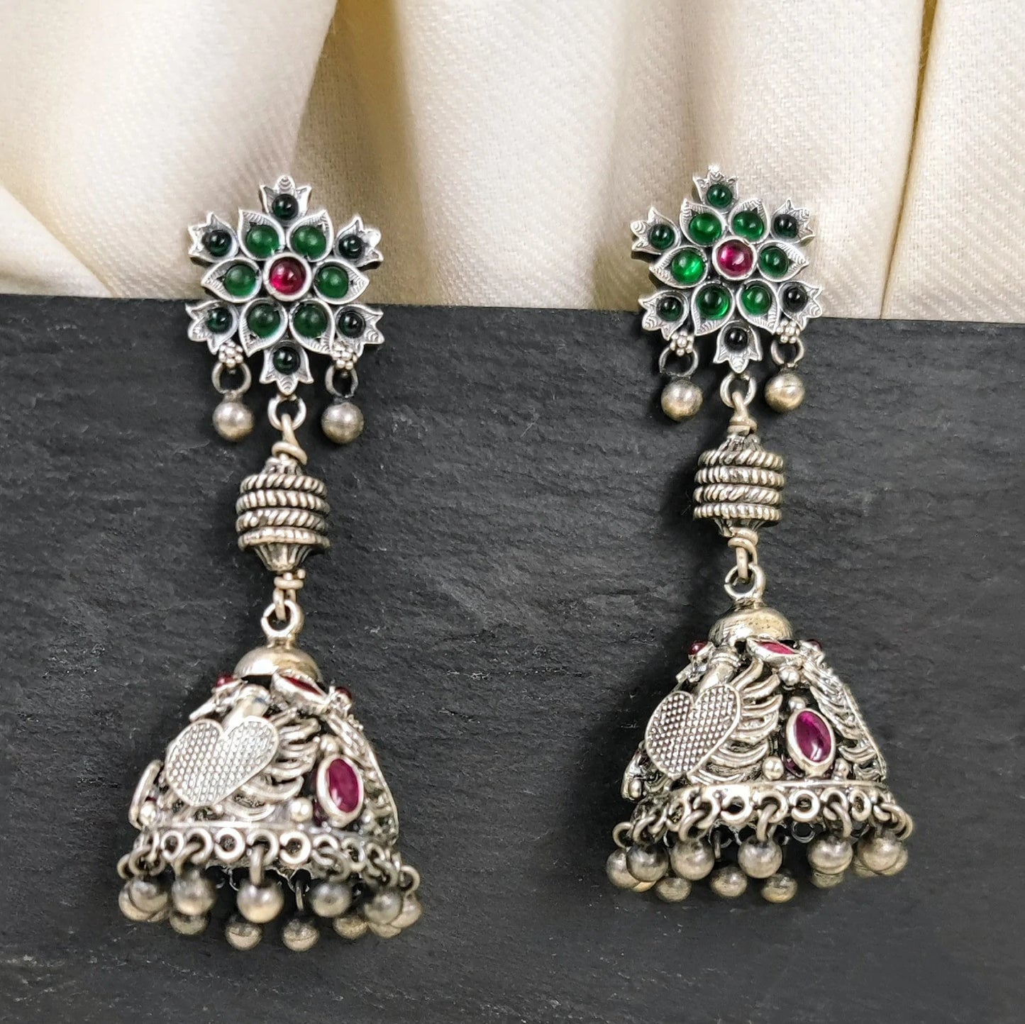 Silver Jewelry Earrings by Jauhri 92.5 Silver - Mayuri Har Hridya Jhumka