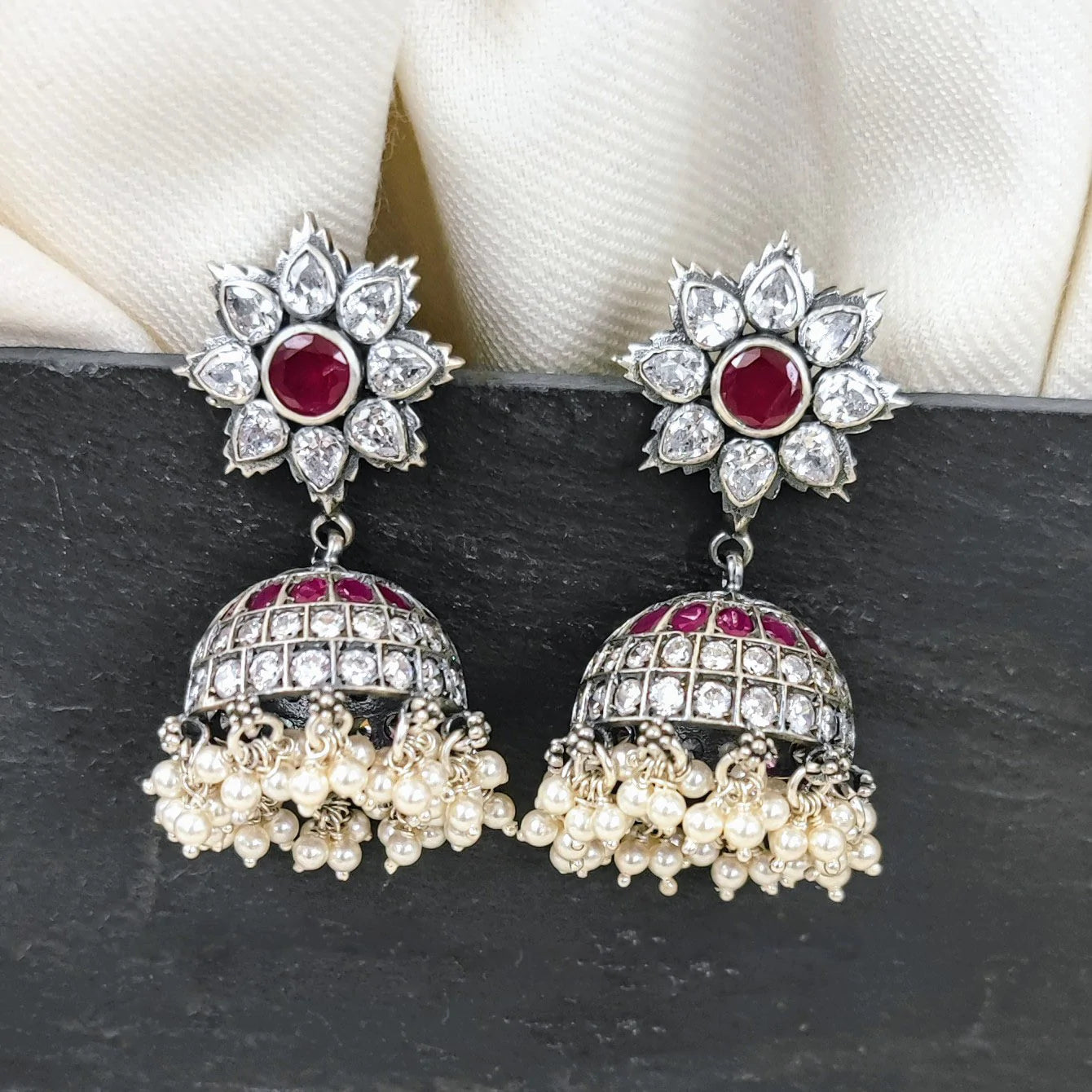 Silver Jewelry Earrings by Jauhri 92.5 Silver - Pushpanjali Kamal Jhumka