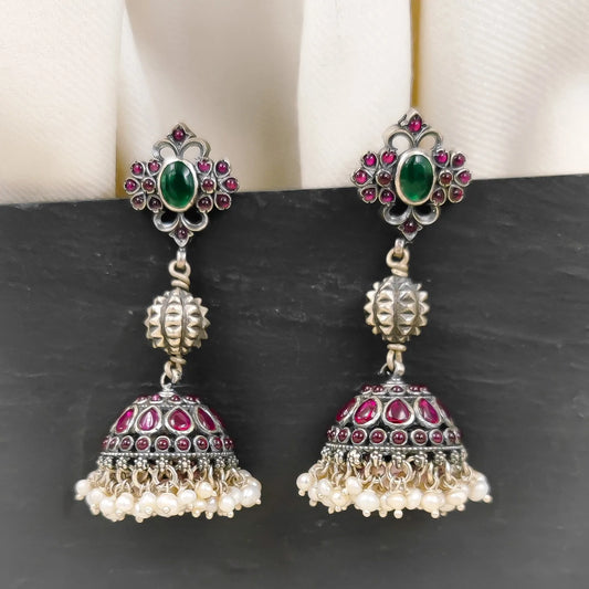 Silver Jewelry Earrings by Jauhri 92.5 Silver - Pushp Dharohar Khumka