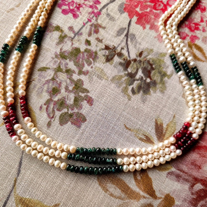 Pearls Emerald and Ruby Triple Strings